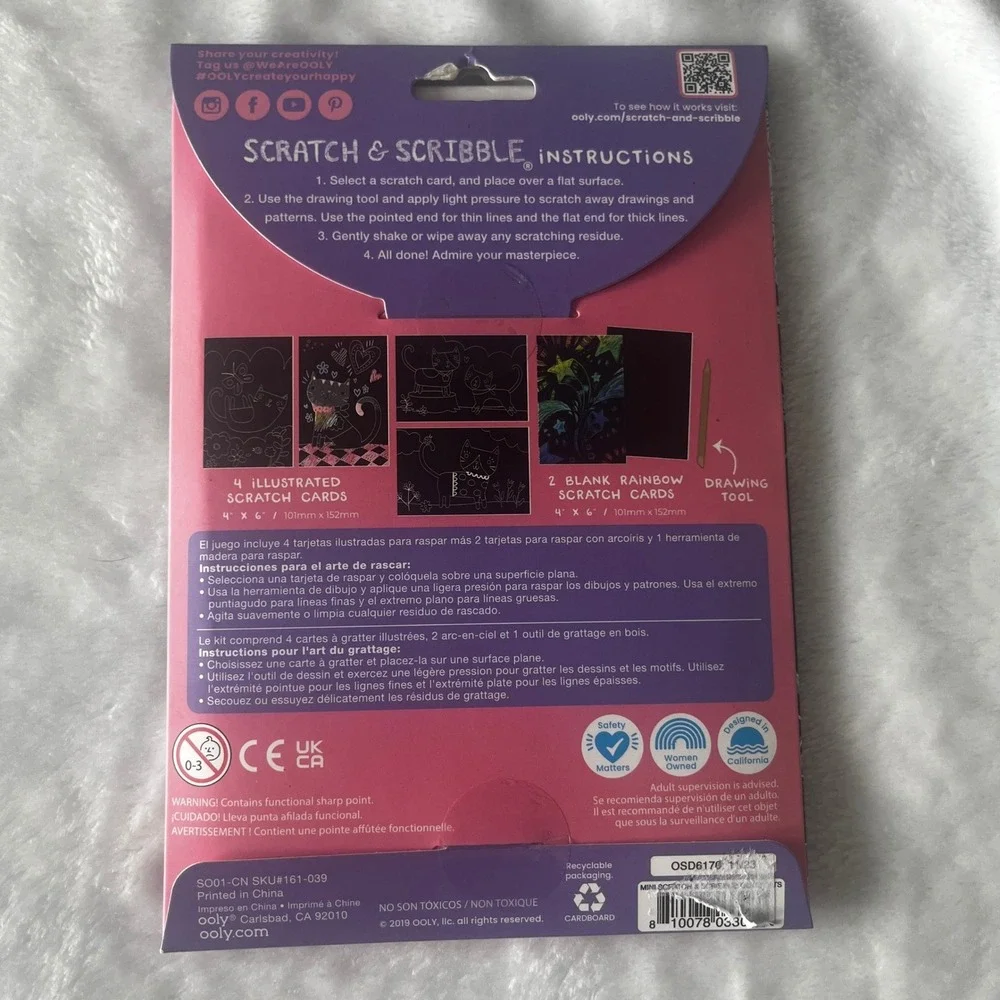 NEW Scratch & Scribble Mini Kit Cats Guided Artwork 6 Sheets NIP